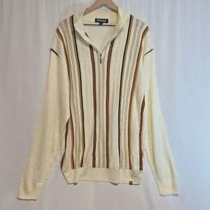 Y2K Stacy Adams Sweater XL Oatmeal Grandpacore Quarter Zip Mock Neck Stripe Knit